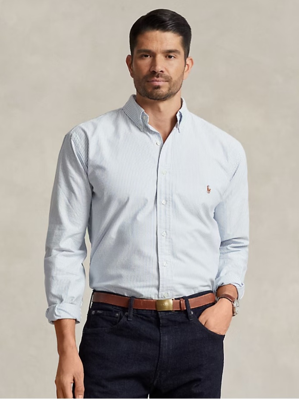 Ralph Lauren | Light Blue Striped Oxford Button-Down Shirt | XL